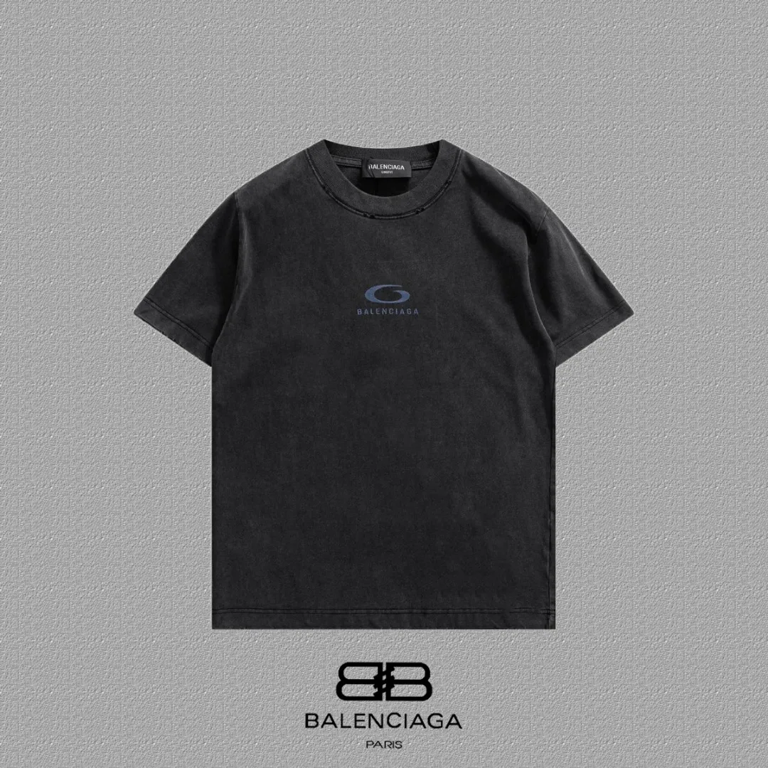 P100✨🔥 [balenciaga] 2026FW short-sleeved T-shirt Premium 26s double yarn 300g fabric, washed with Ma Liang distressed process Color: washed black, washed white, washed Khaki Size: S M L XL 2XL